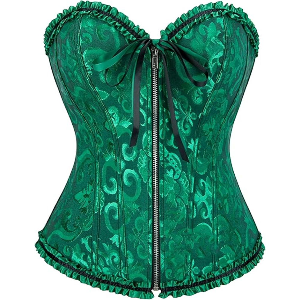 Satin Lace Up Floral Overbust Corset Top for Women