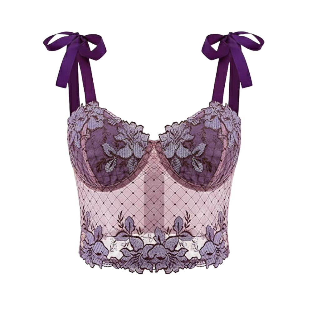 Mesh Sequin Floral Jacquard Corset Crop Top For Women