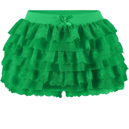 Lolita Inspired Ruffle Shorts with Lace Layered and Pumpkin Silhouette for Women