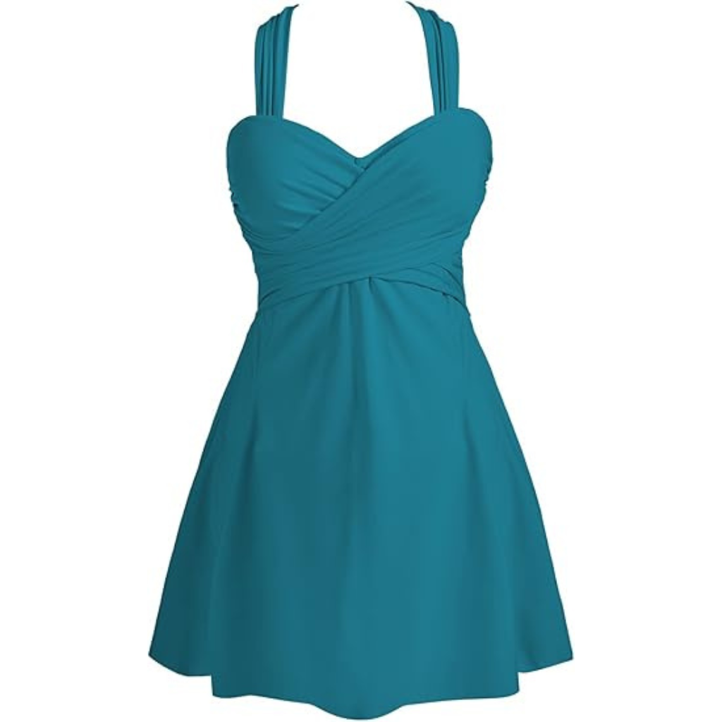 Elegant One Piece Skirted Swimdress With Cross Back Design For Women