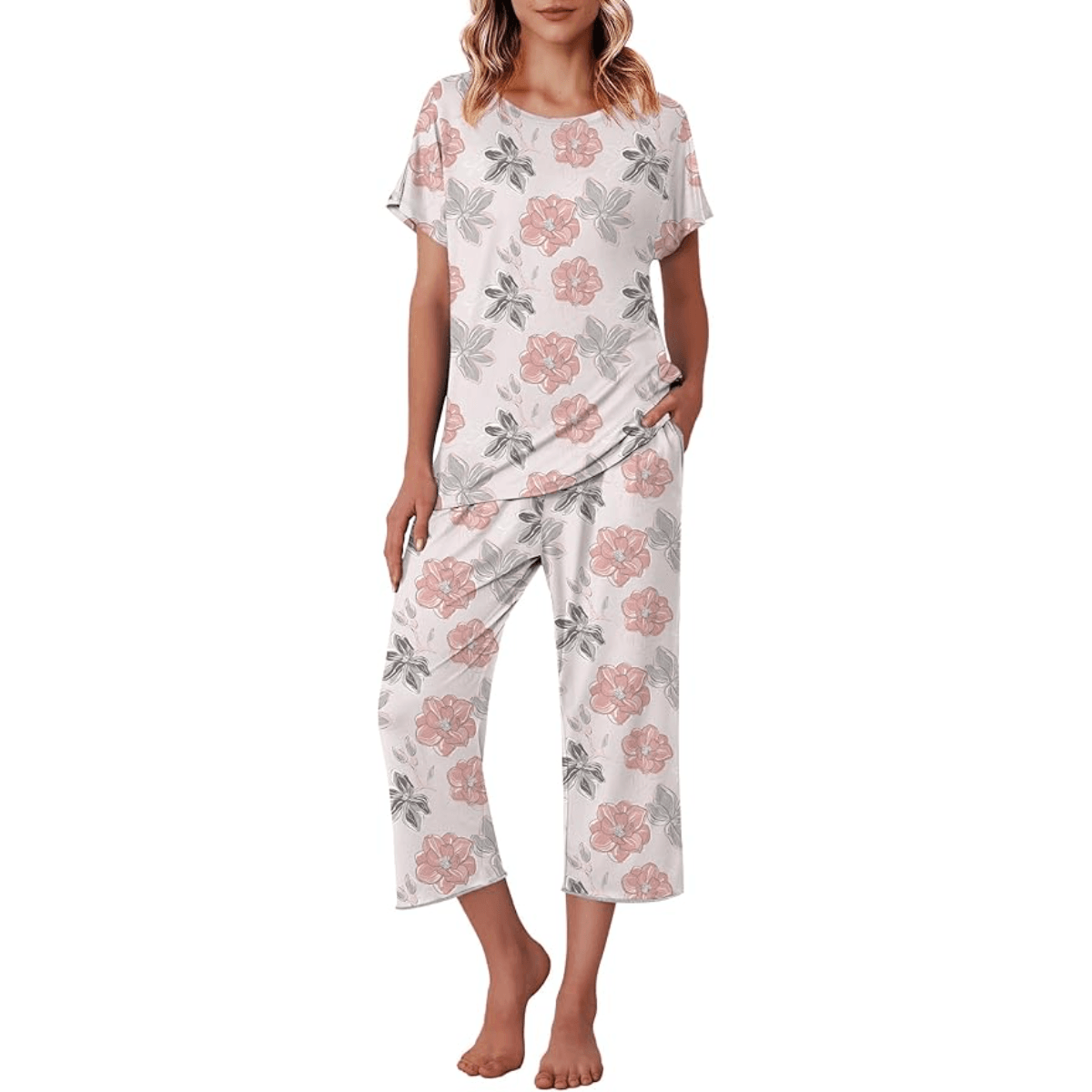 Floral Print Capri Pajama Set – Lightweight Comfort Design-Secret Slim Wear