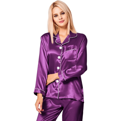 Long Sleeve Pajama Set –  Comfortable and Stylish Silk Satin Sleepwear-Secret Slim Wear