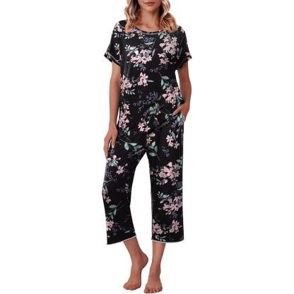 Floral Print Capri Pajama Set – Lightweight Comfort Design-Secret Slim Wear