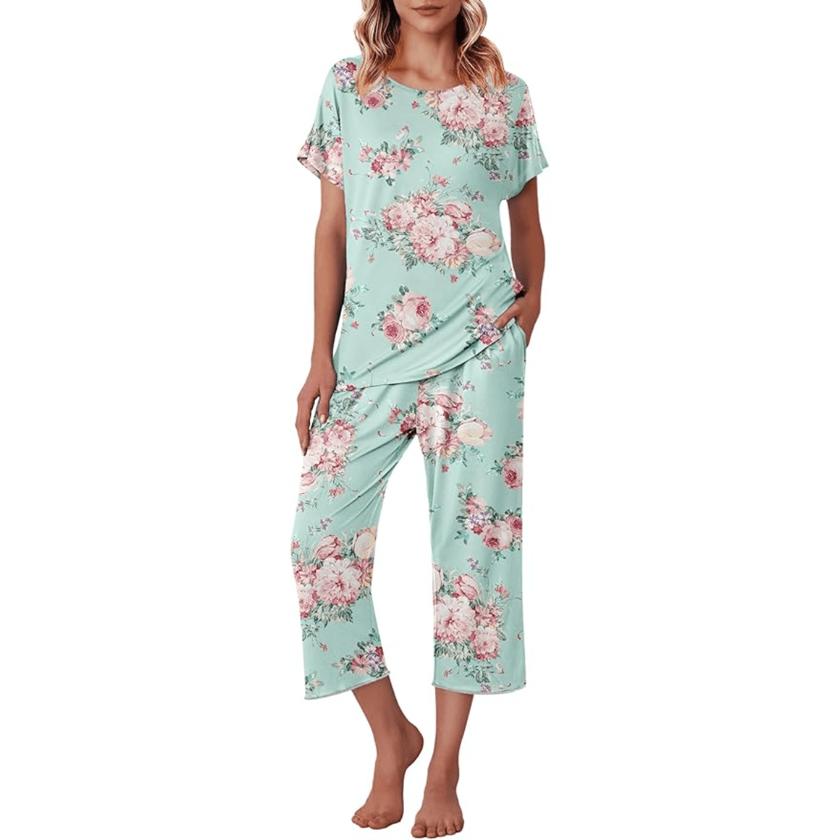 Floral Print Capri Pajama Set – Lightweight Comfort Design-Secret Slim Wear