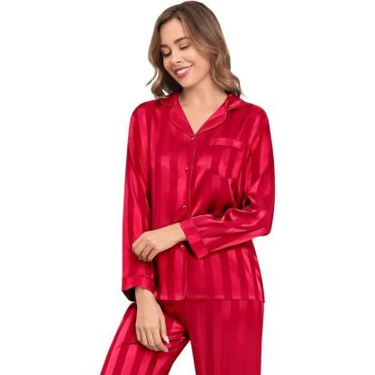 Striped Satin Pajama Set – Elegant and Comfortable Loungewear-Secret Slim Wear
