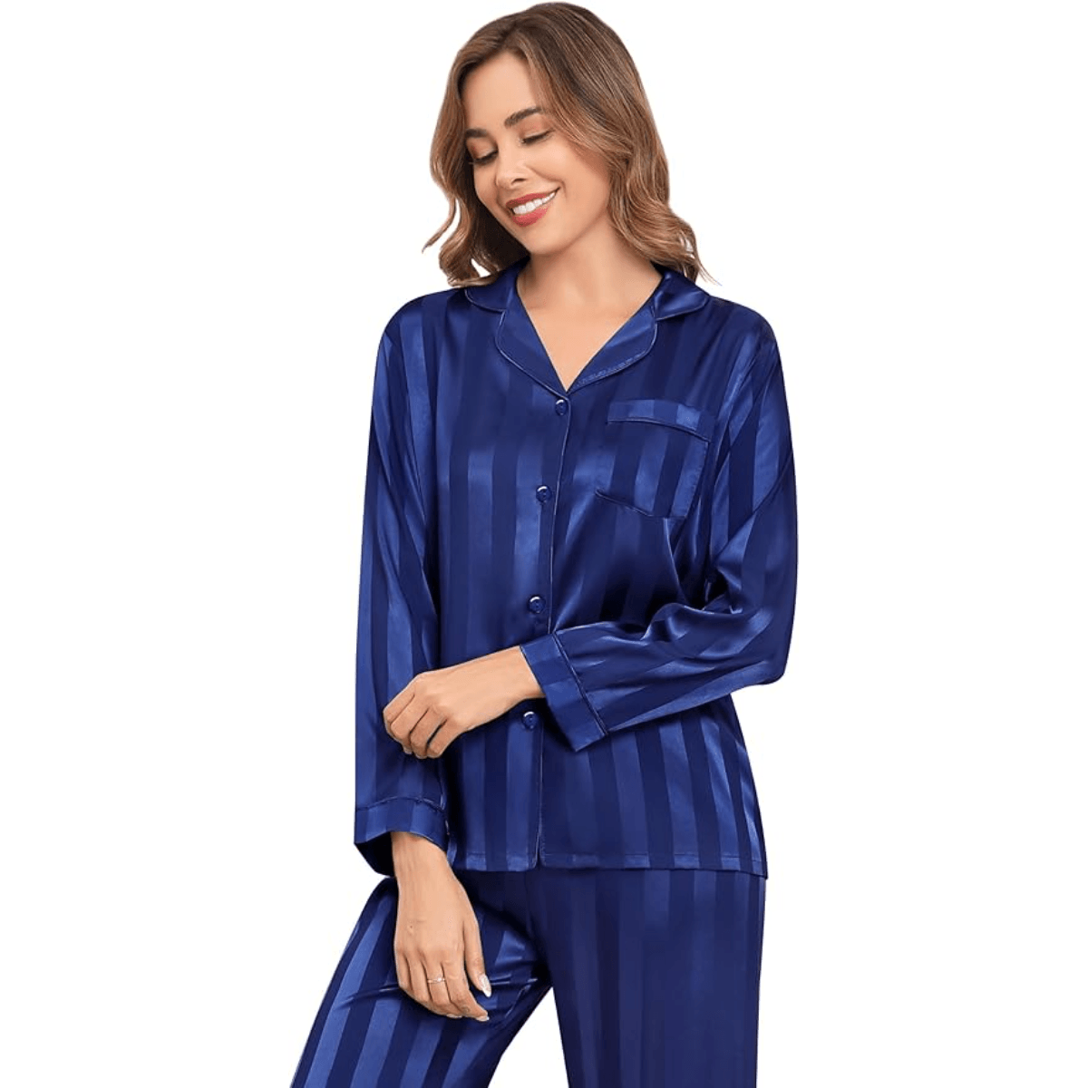 Striped Satin Pajama Set – Elegant and Comfortable Loungewear-Secret Slim Wear