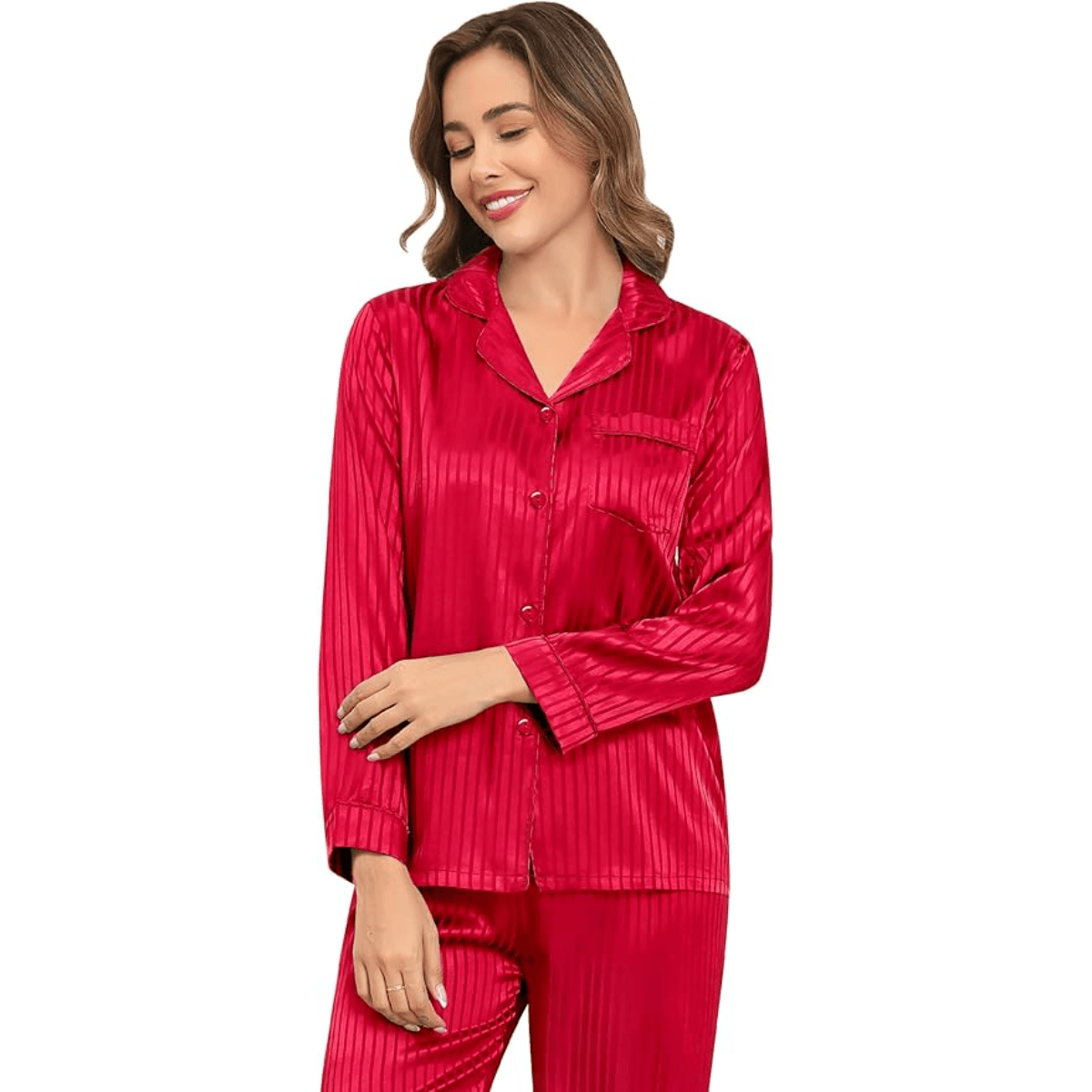 Striped Satin Pajama Set – Elegant and Comfortable Loungewear-Secret Slim Wear