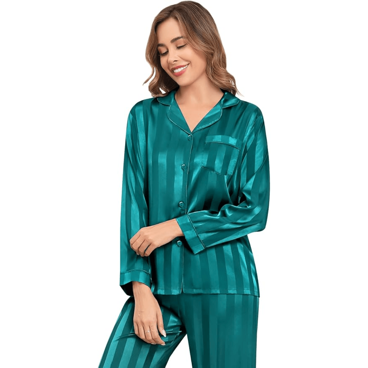 Striped Satin Pajama Set – Elegant and Comfortable Loungewear-Secret Slim Wear