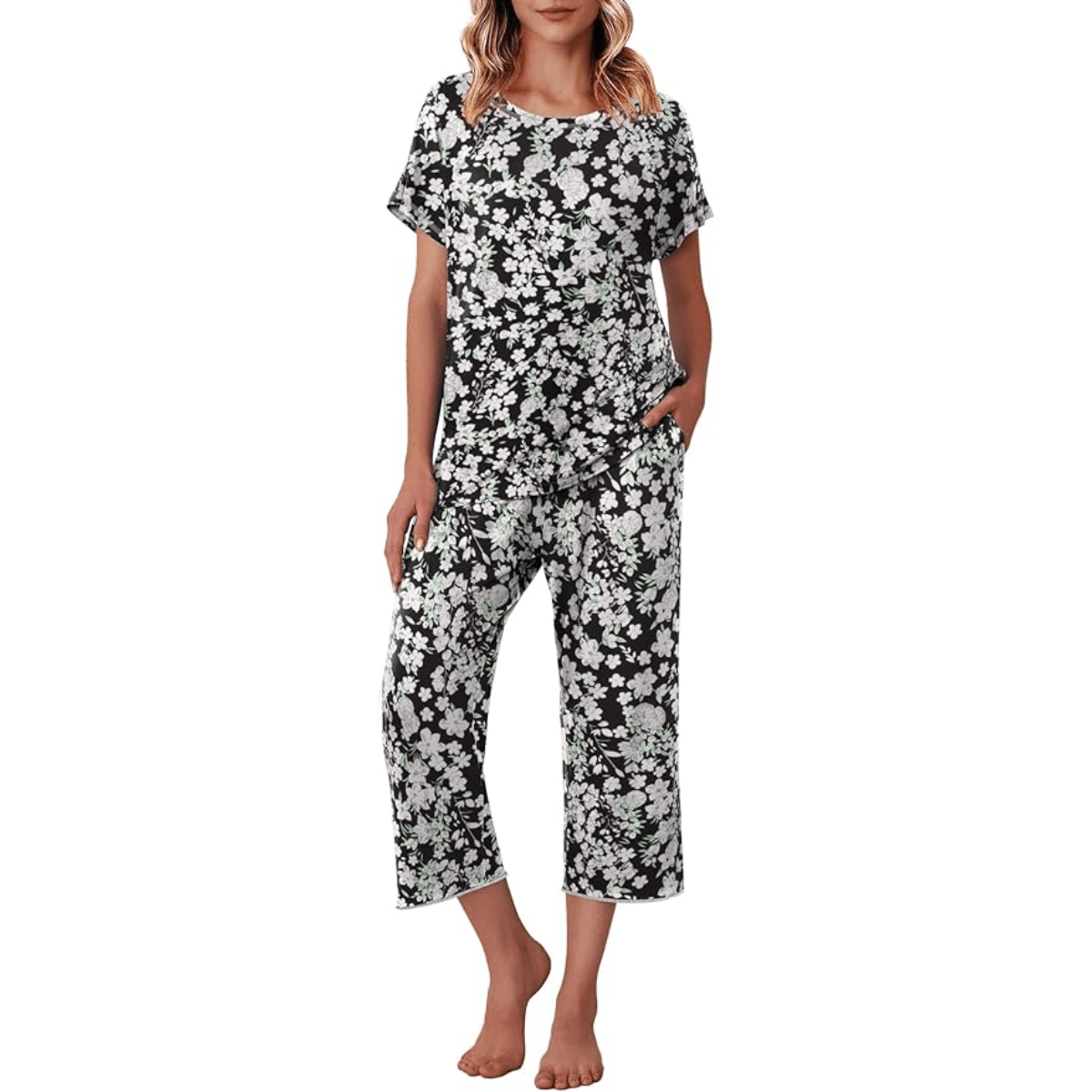 Floral Print Capri Pajama Set – Lightweight Comfort Design-Secret Slim Wear