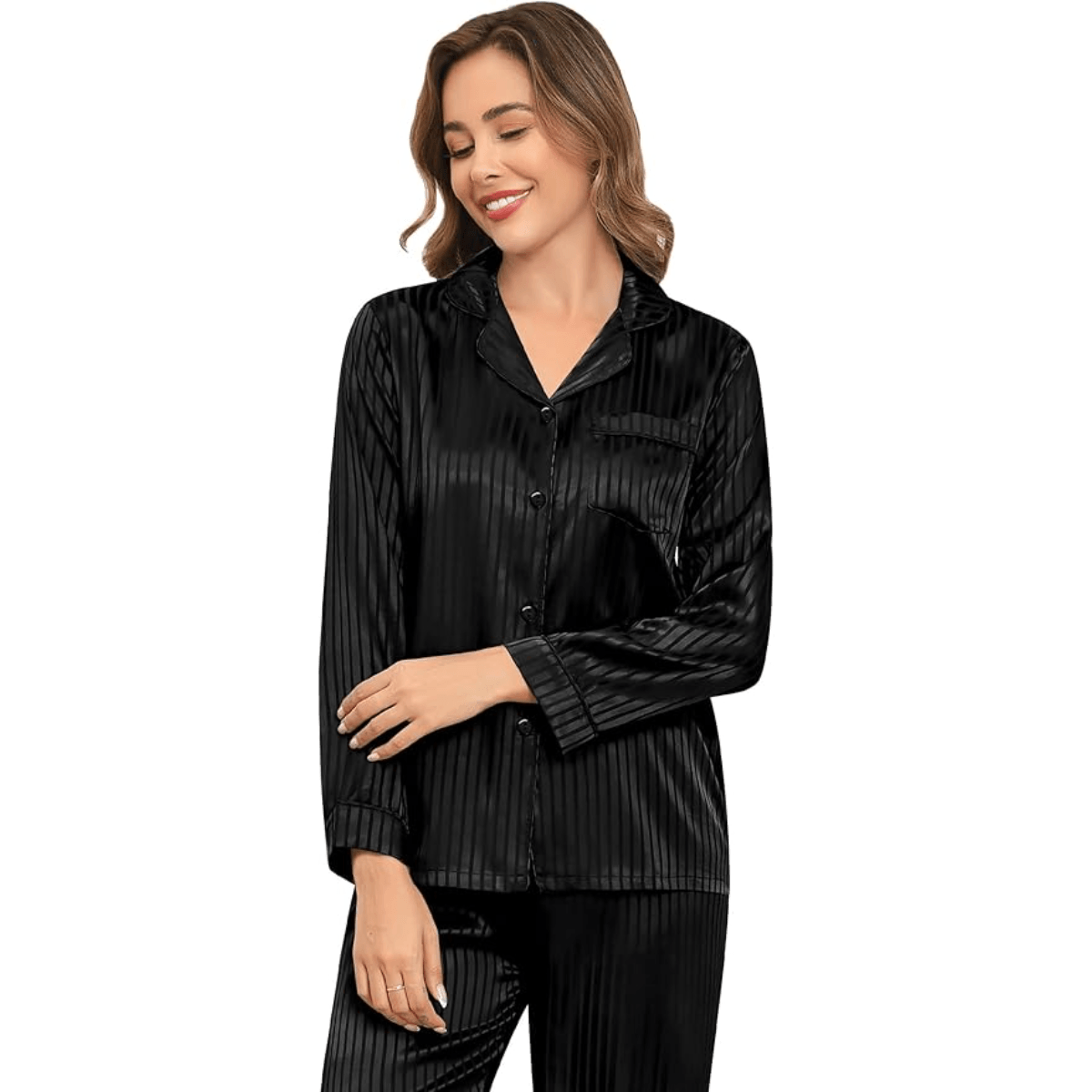 Striped Satin Pajama Set – Elegant and Comfortable Loungewear-Secret Slim Wear