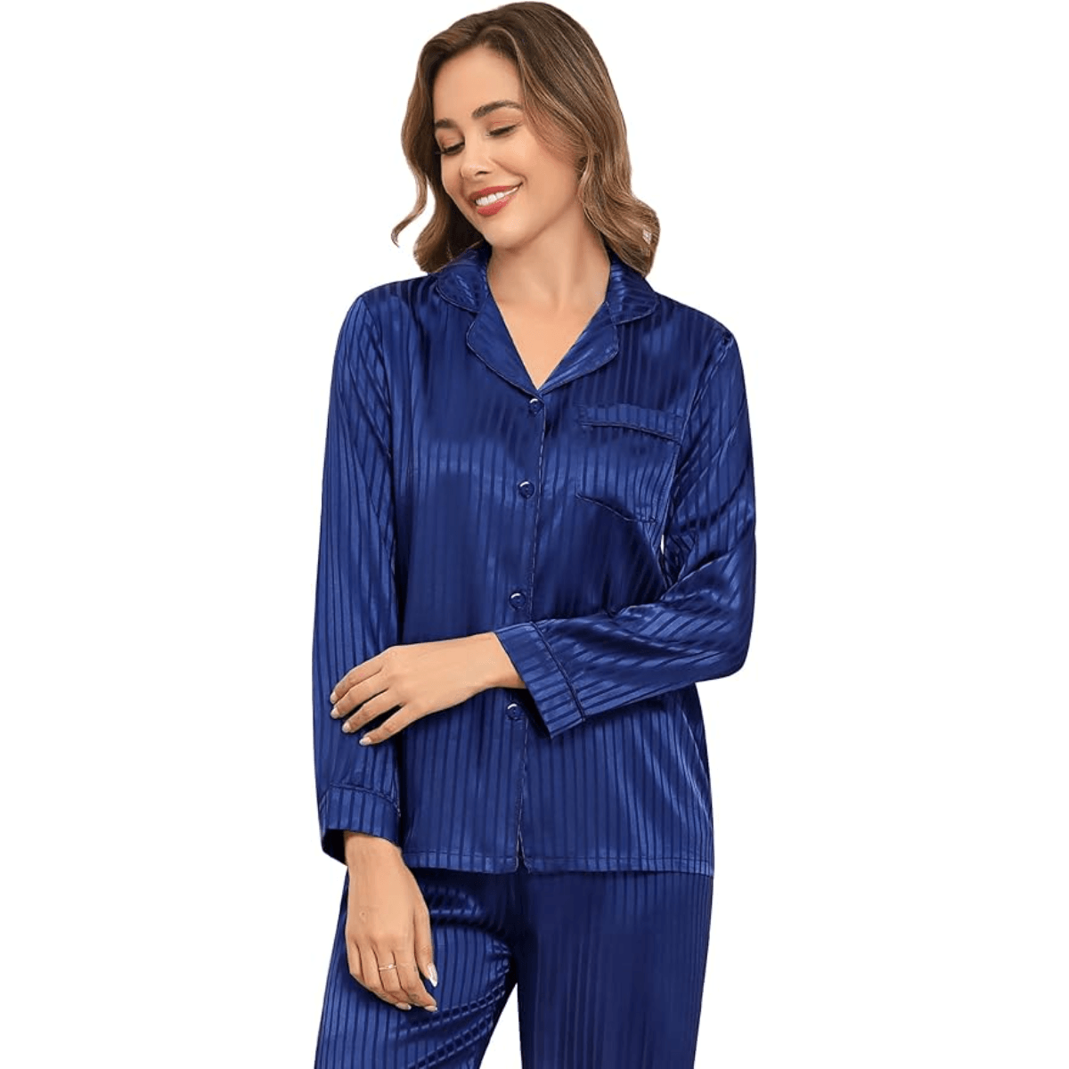 Striped Satin Pajama Set – Elegant and Comfortable Loungewear-Secret Slim Wear