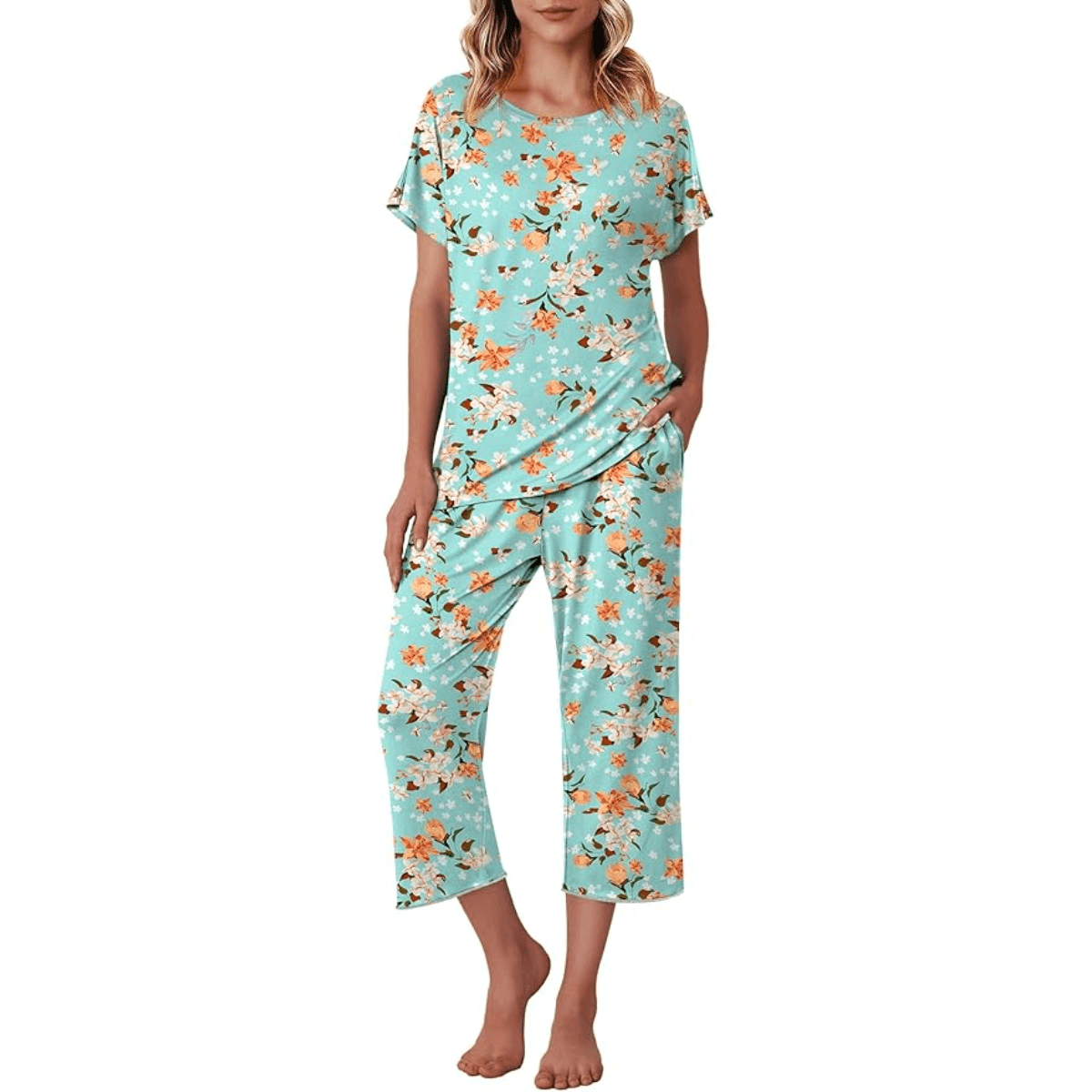 Floral Print Capri Pajama Set – Lightweight Comfort Design-Secret Slim Wear