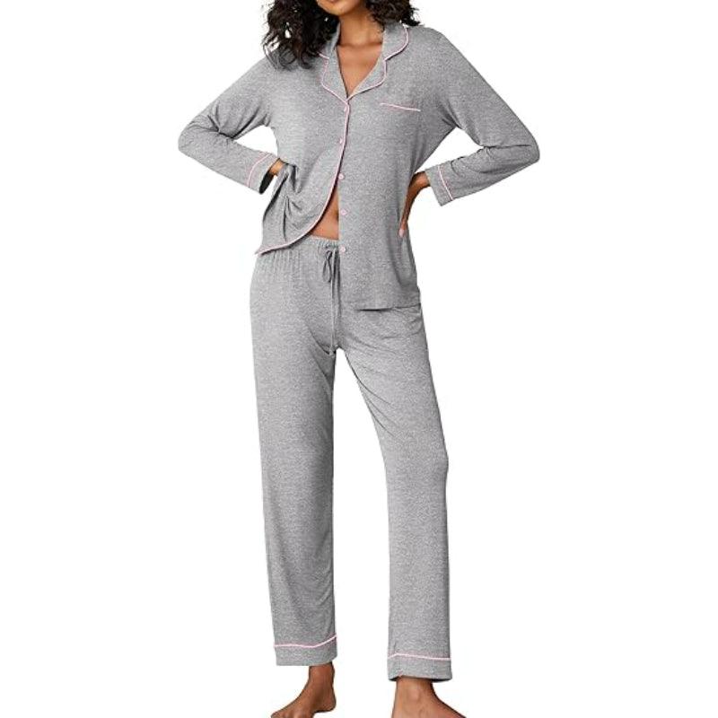 Button Down Lounge Set – Comfortable and Stylish Pajama Set-Secret Slim Wear