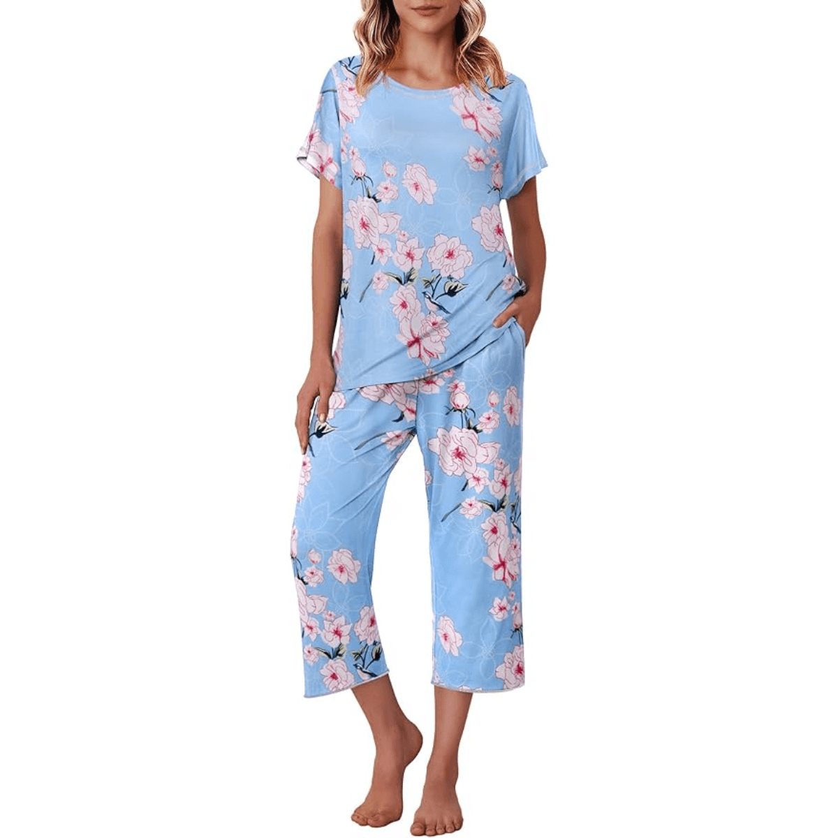 Floral Print Capri Pajama Set – Lightweight Comfort Design-Secret Slim Wear