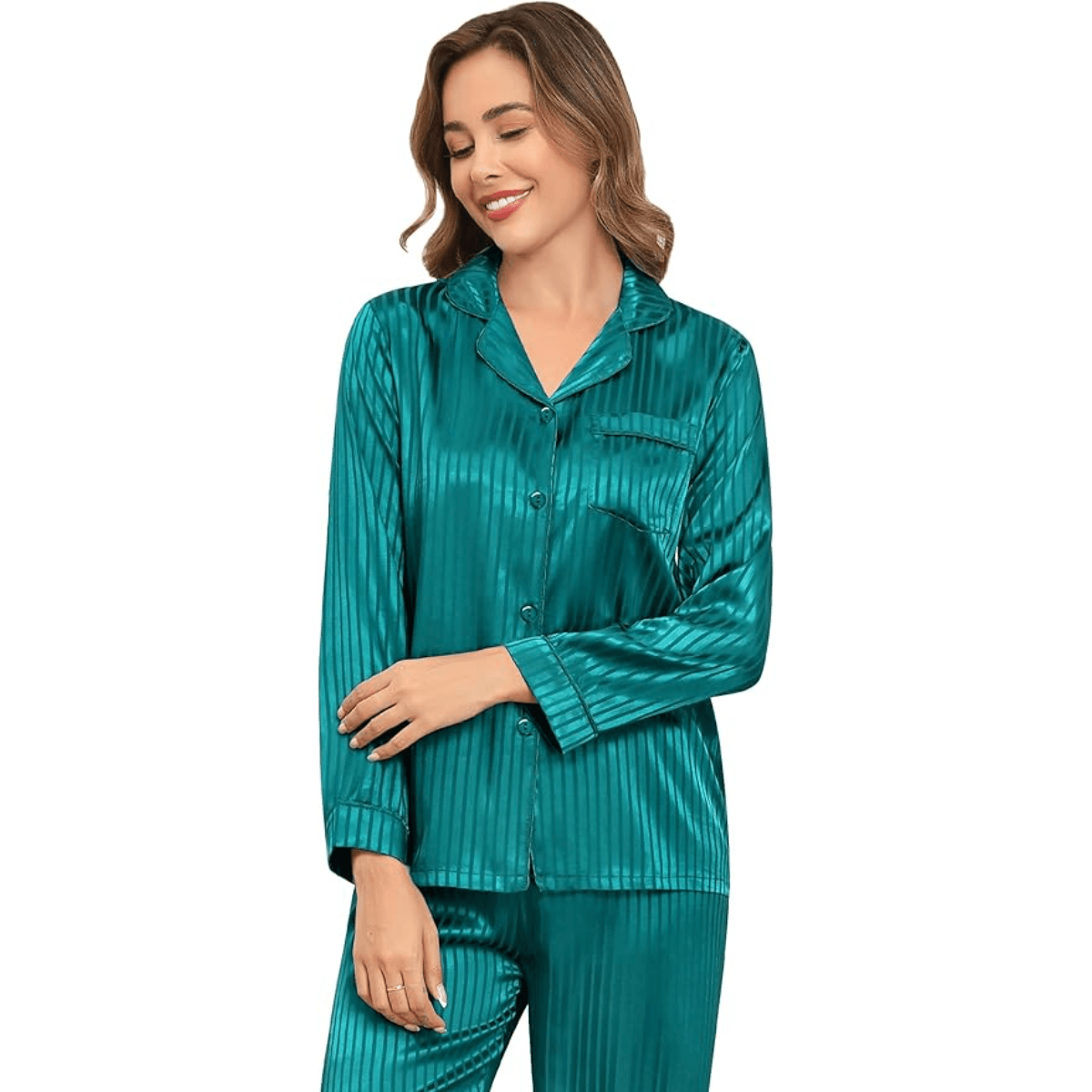 Striped Satin Pajama Set – Elegant and Comfortable Loungewear-Secret Slim Wear