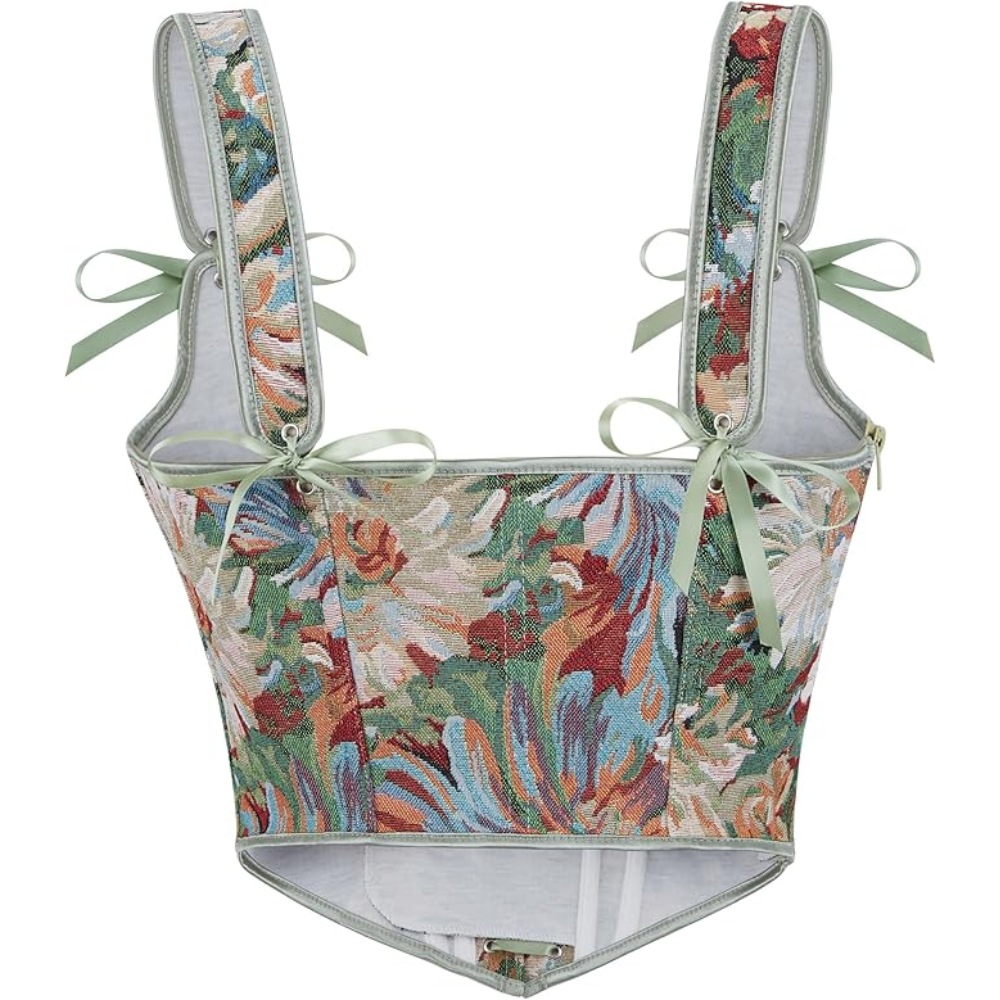 Vintage Floral Print Underbust Corset Top For Women