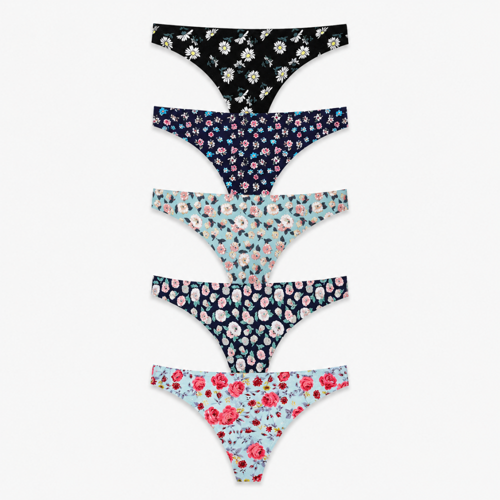 Pack Of 5 Seamless No Show Soft Thongs For Women