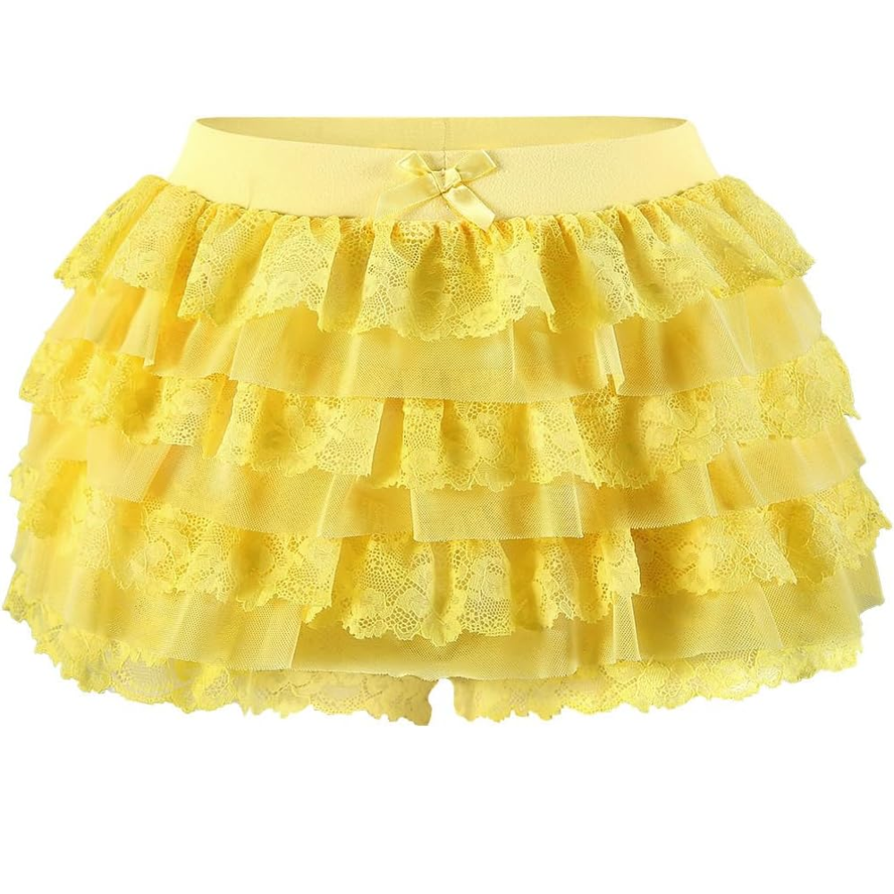 Lolita Inspired Ruffle Shorts with Lace Layered and Pumpkin Silhouette for Women