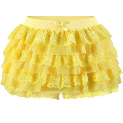 Lolita Inspired Ruffle Shorts with Lace Layered and Pumpkin Silhouette for Women