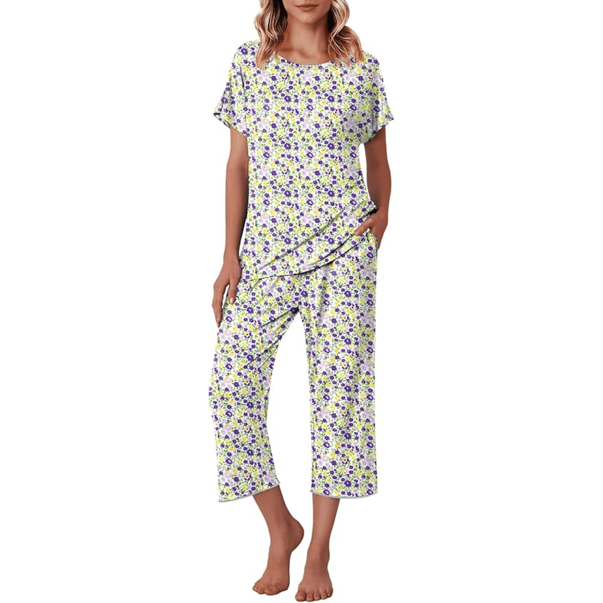Floral Print Capri Pajama Set – Lightweight Comfort Design-Secret Slim Wear