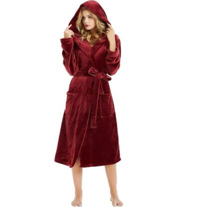 Fleece Long Hooded Robe – Stylish Bathrobe-Secret Slim Wear