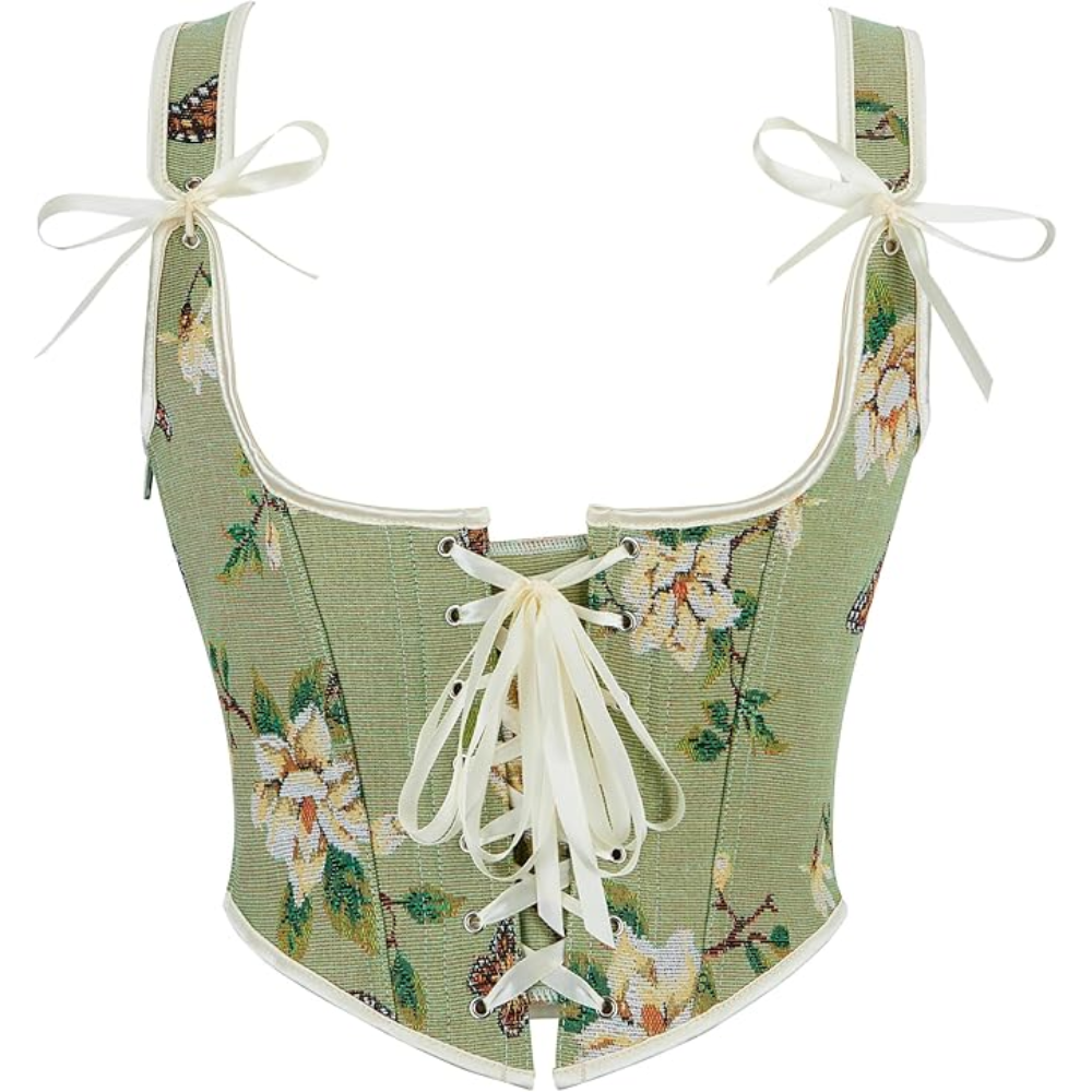 Vintage Floral Print Underbust Corset Top For Women