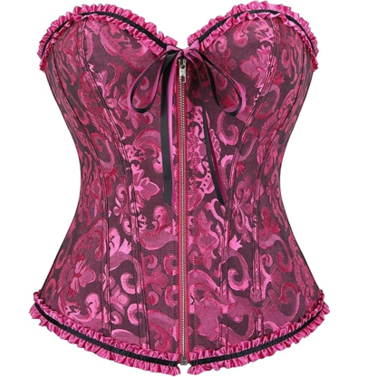 Satin Lace Up Floral Overbust Corset Top for Women