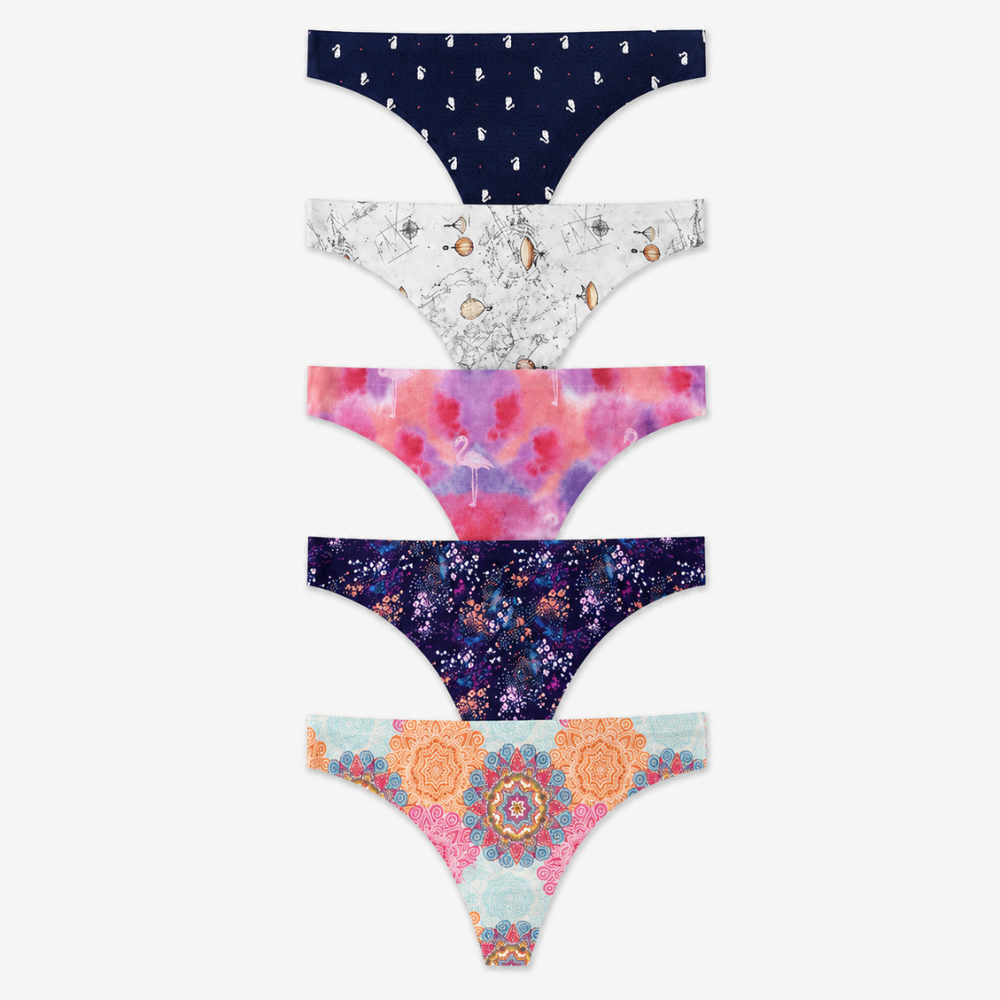 Pack Of 5 Seamless No Show Soft Thongs For Women