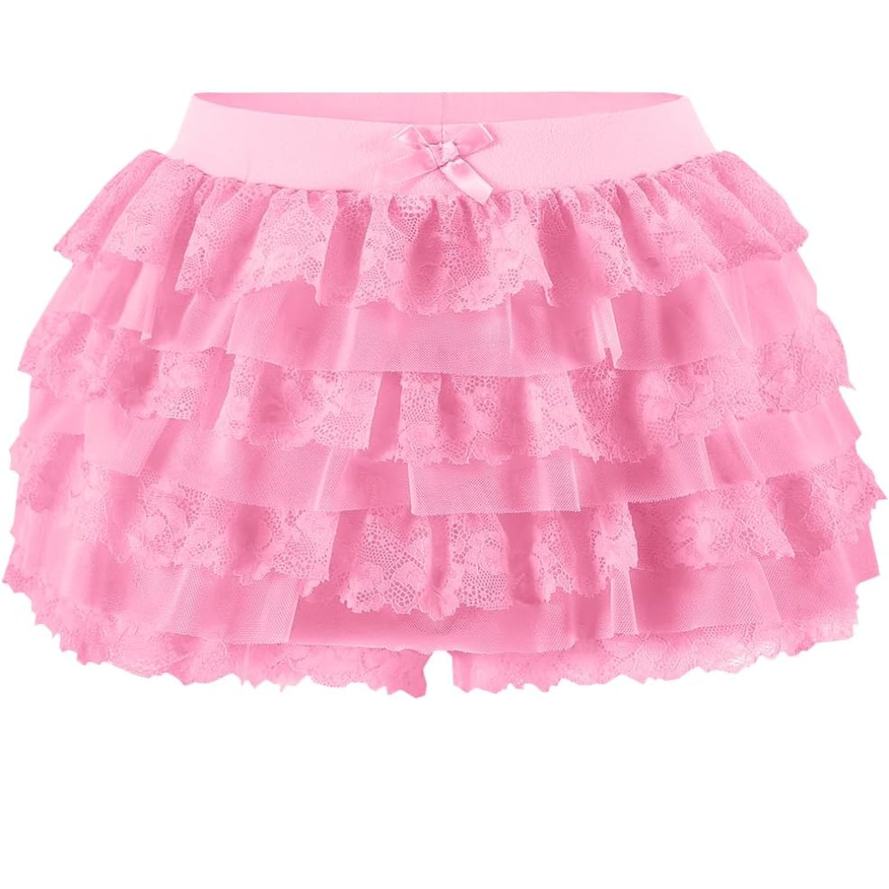 Lolita Inspired Ruffle Shorts with Lace Layered and Pumpkin Silhouette for Women