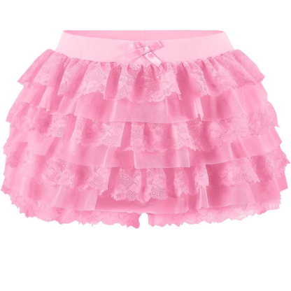 Lolita Inspired Ruffle Shorts with Lace Layered and Pumpkin Silhouette for Women