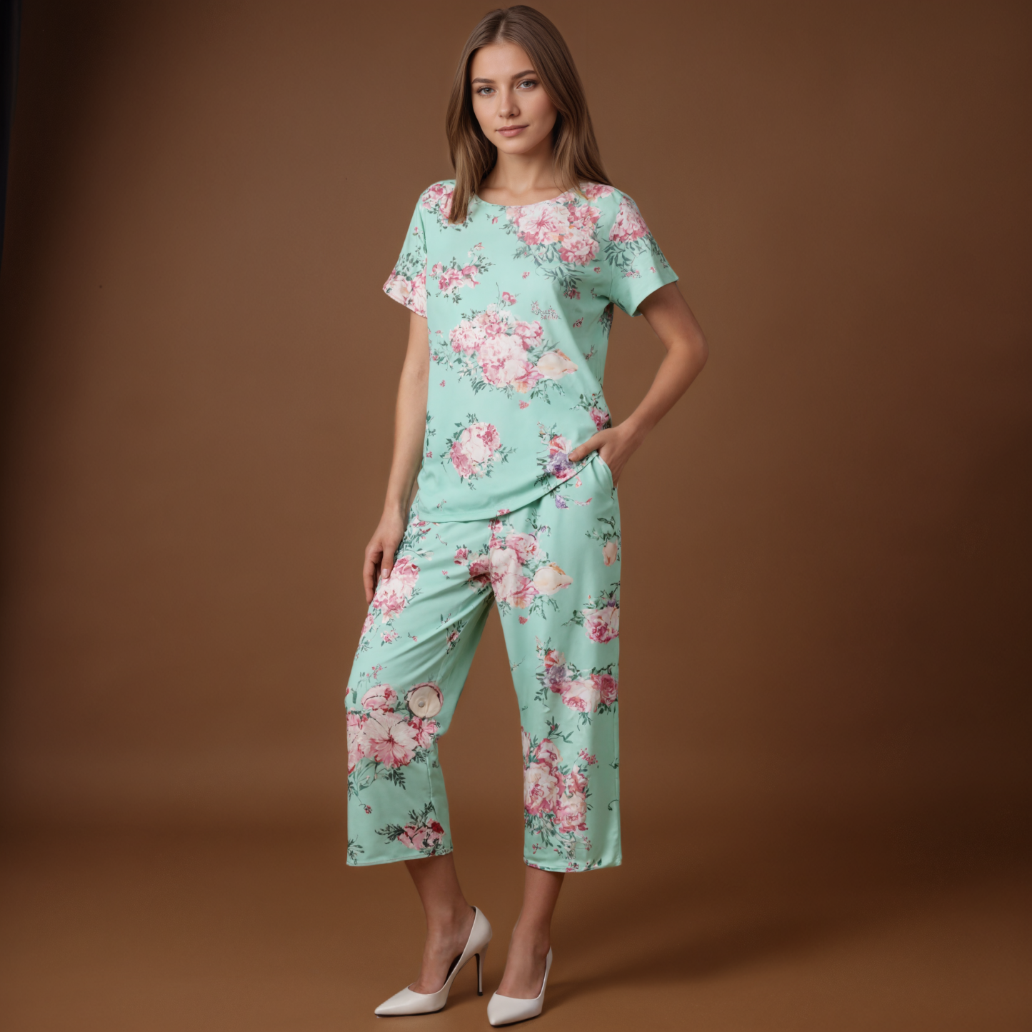 Capri Sleepwear Set With Floral Print