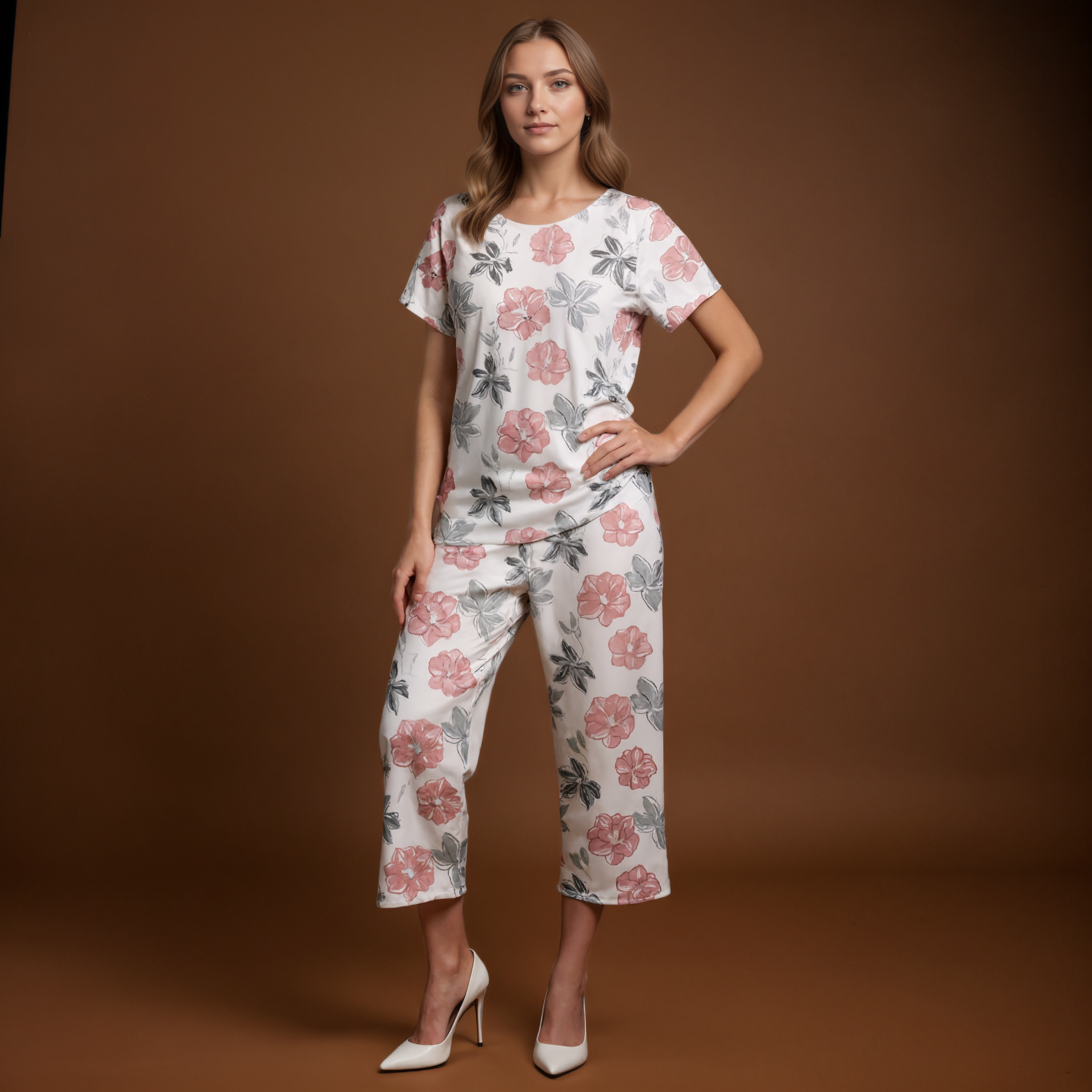 Capri Sleepwear Set With Floral Print