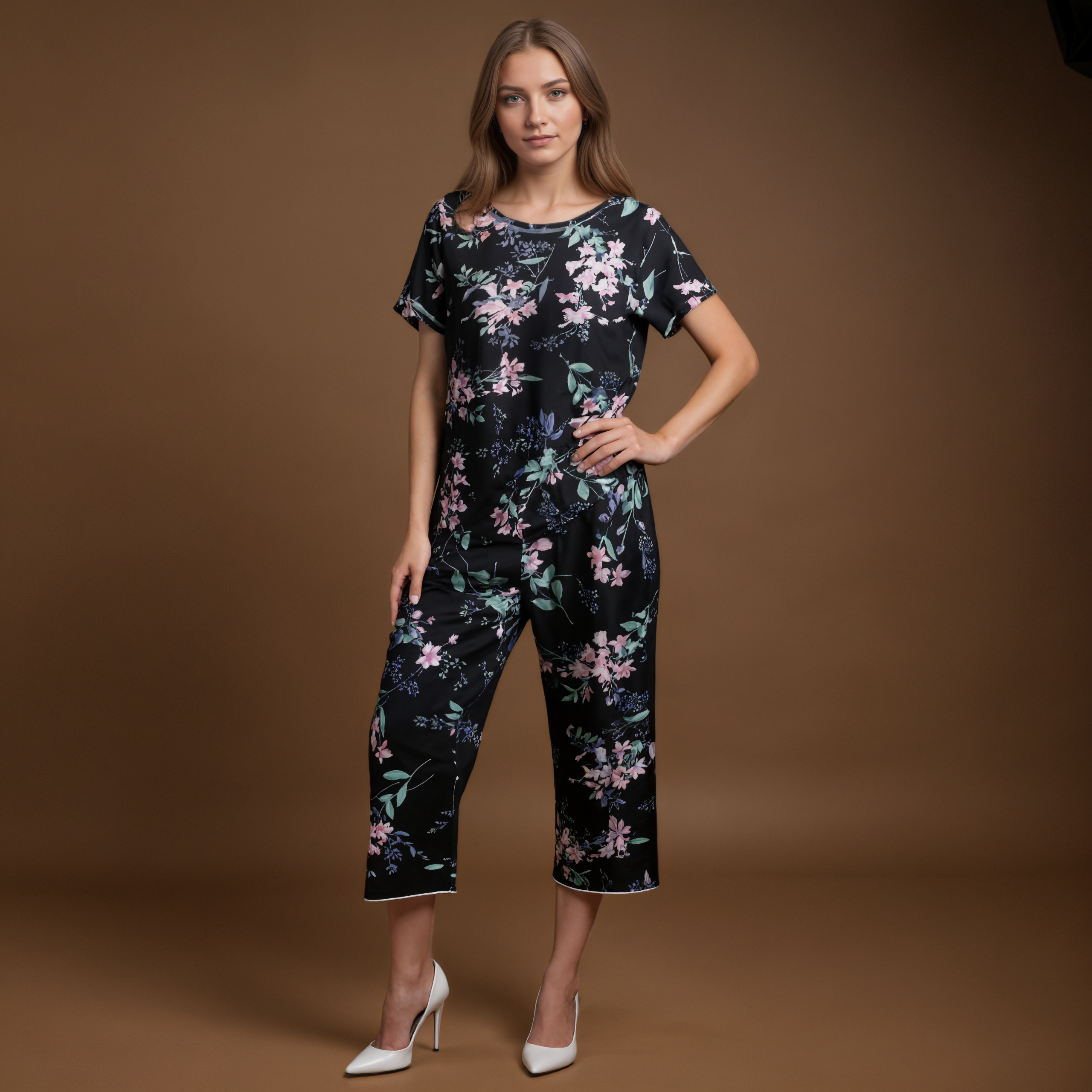 Capri Sleepwear Set With Floral Print