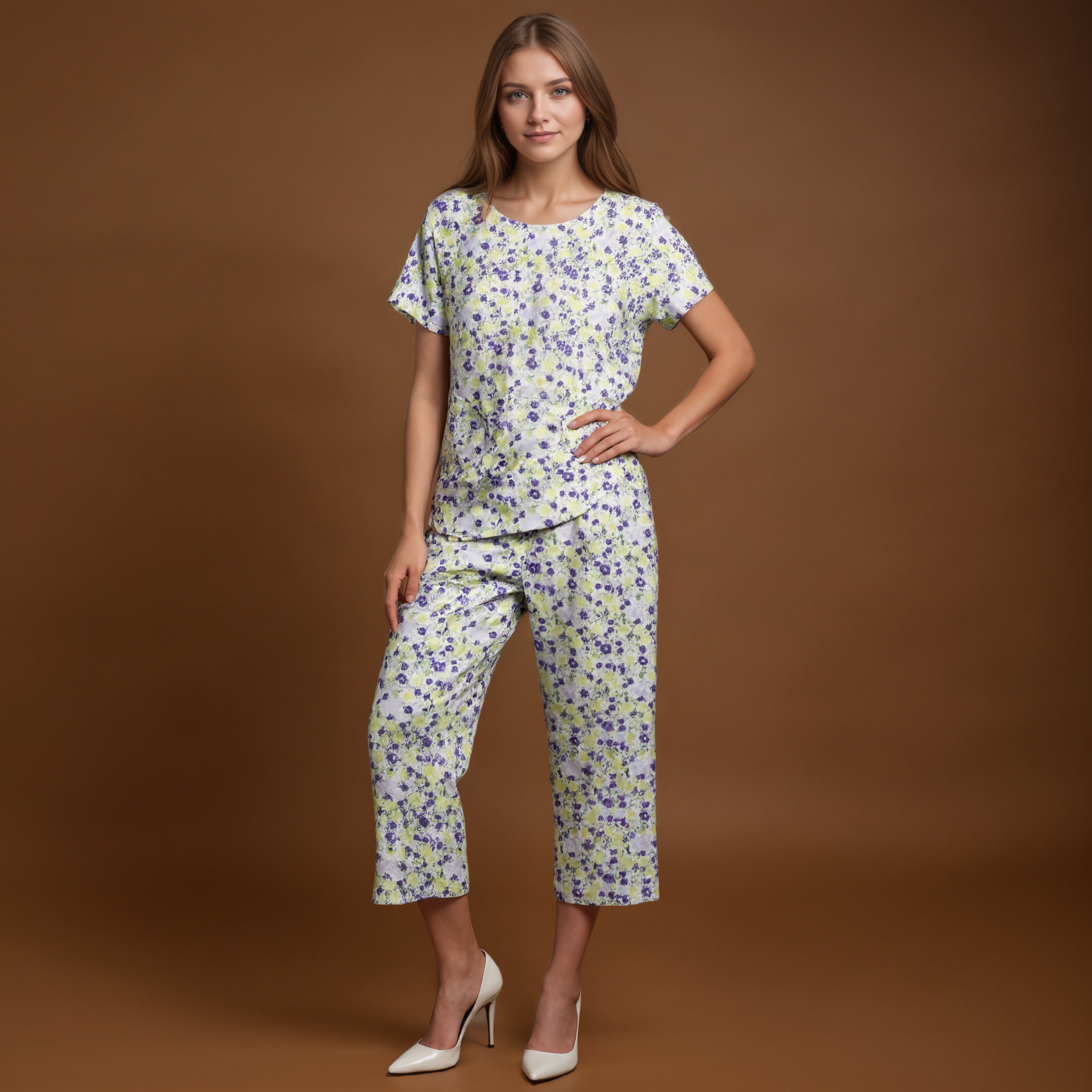 Capri Sleepwear Set With Floral Print
