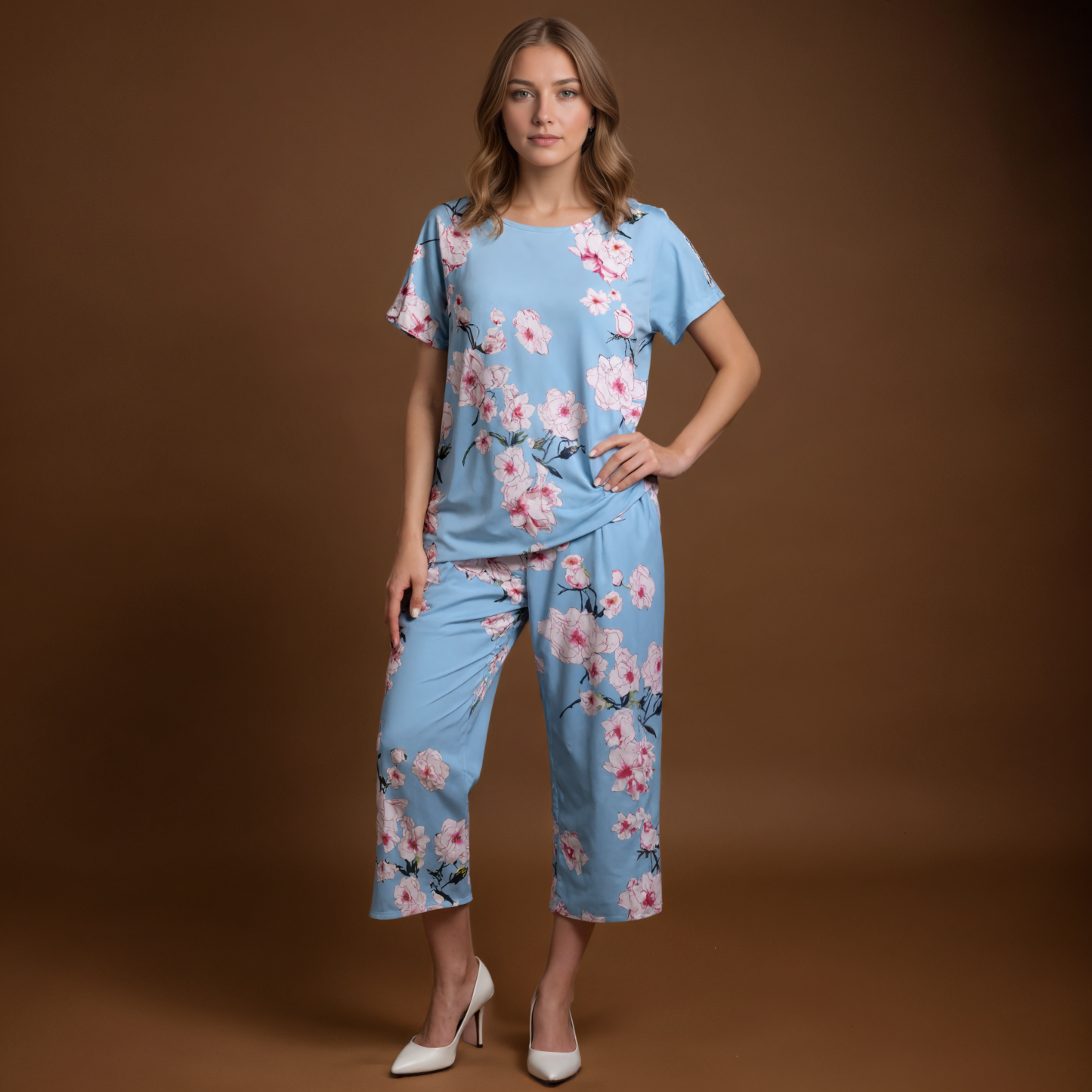 Capri Sleepwear Set With Floral Print