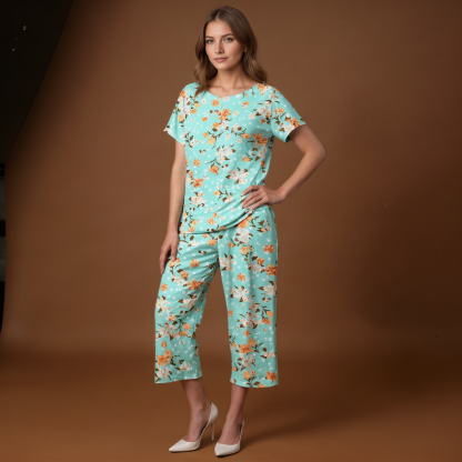 Capri Sleepwear Set With Floral Print