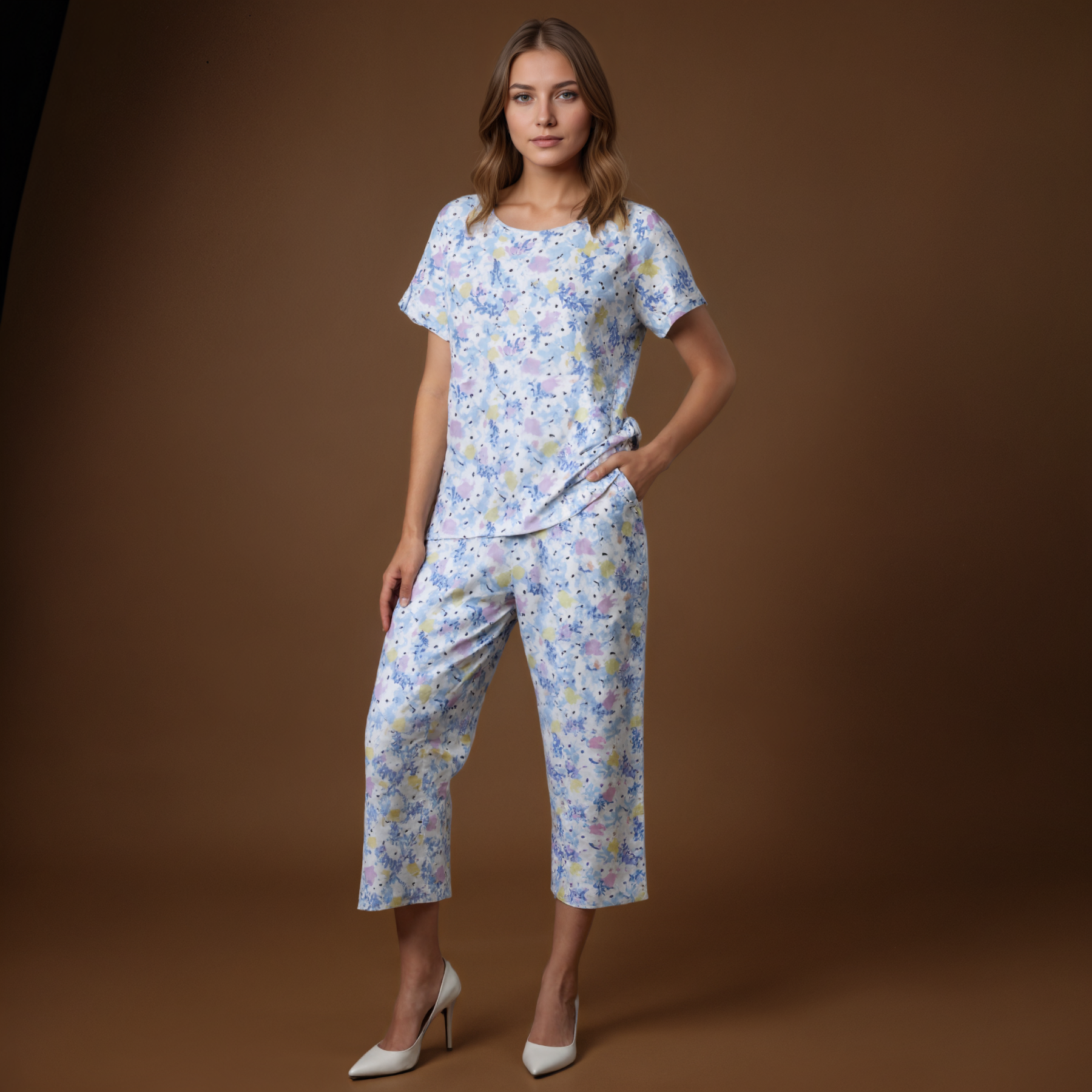 Capri Sleepwear Set With Floral Print