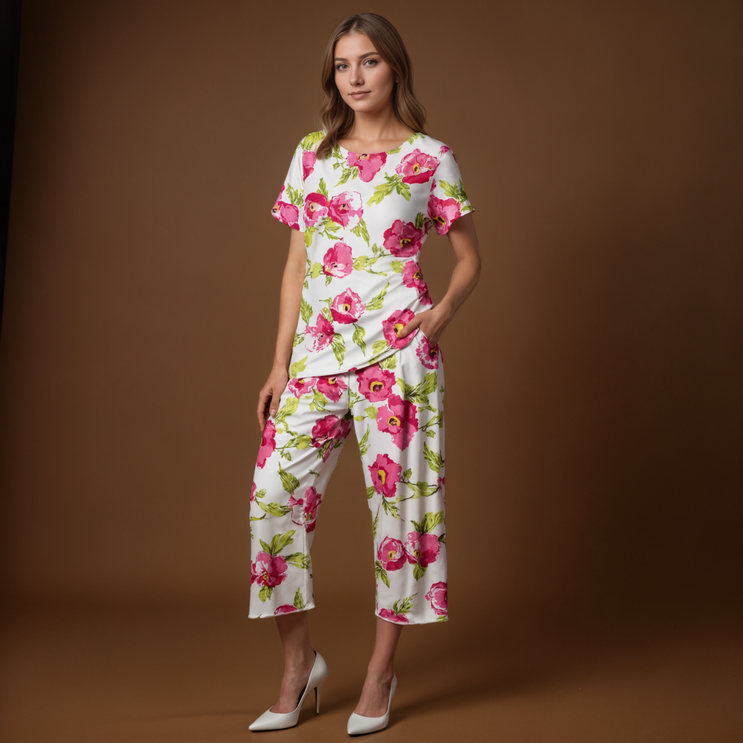 Capri Sleepwear Set With Floral Print