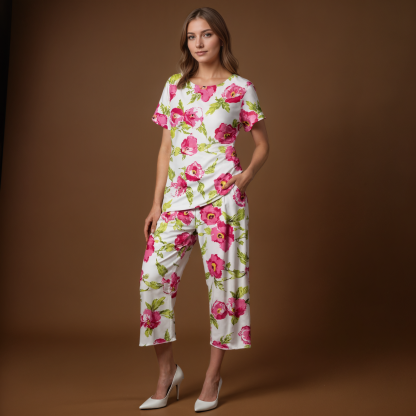 Capri Sleepwear Set With Floral Print