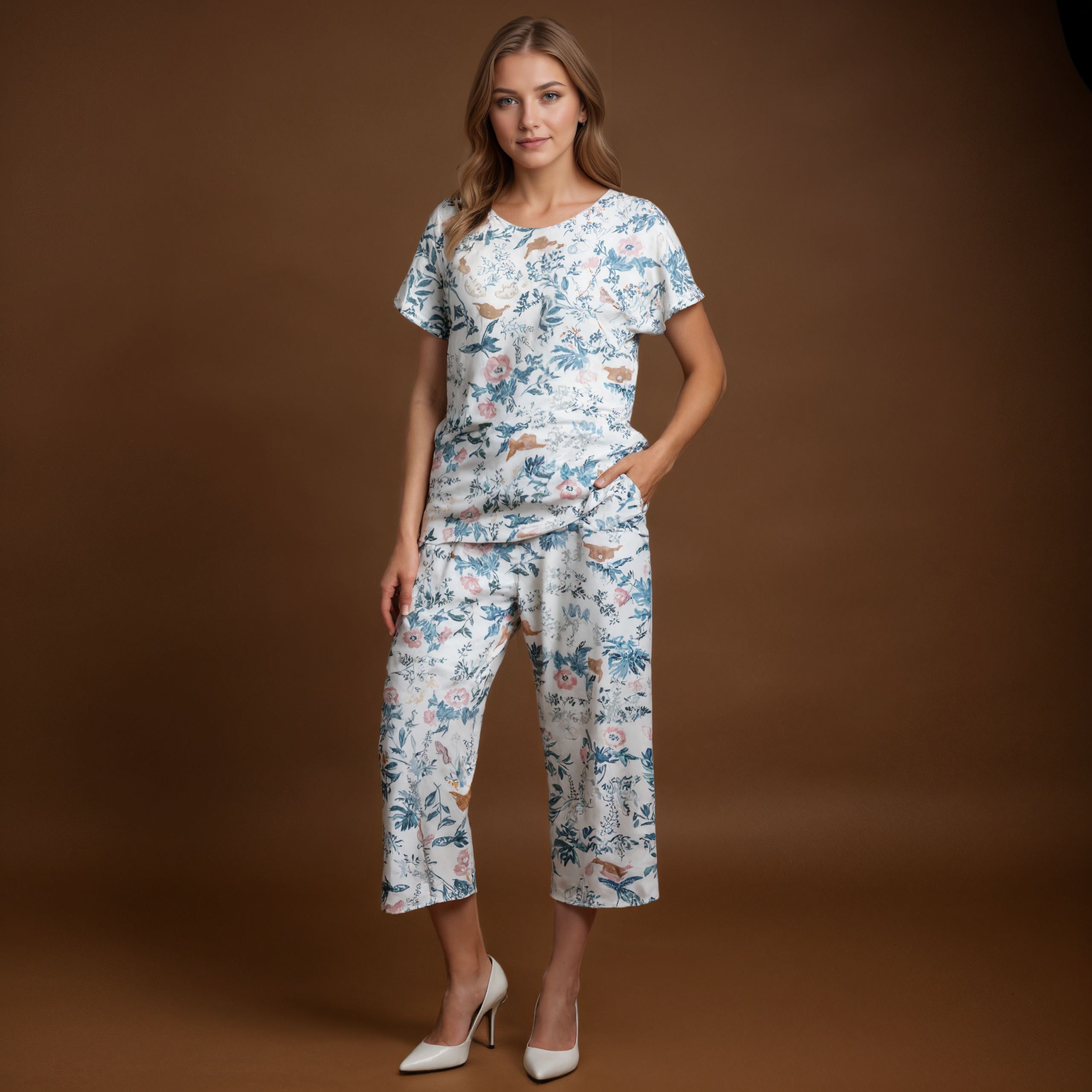 Capri Sleepwear Set With Floral Print