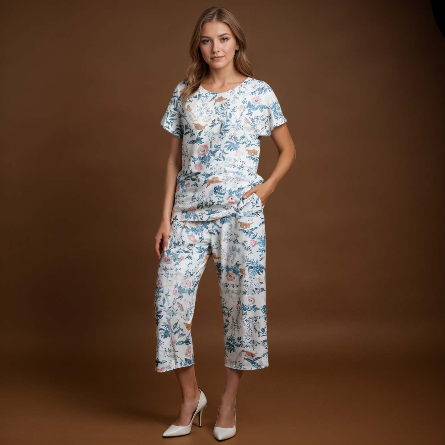 Capri Sleepwear Set With Floral Print