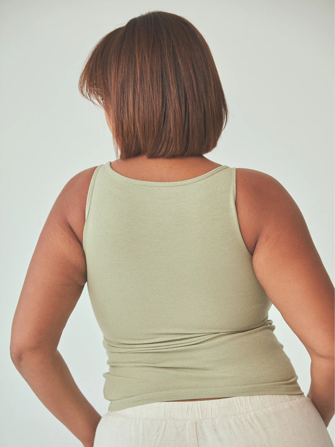Ribbed Boat Neck Tank Top with Built-In Support-Secret Slim Wear