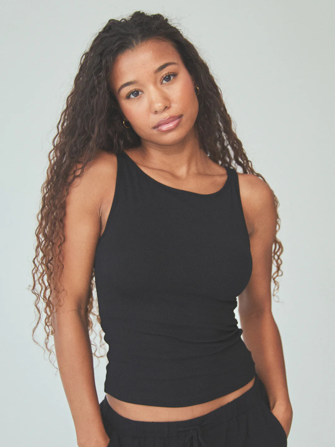 Ribbed Boat Neck Tank Top with Built-In Support-Secret Slim Wear