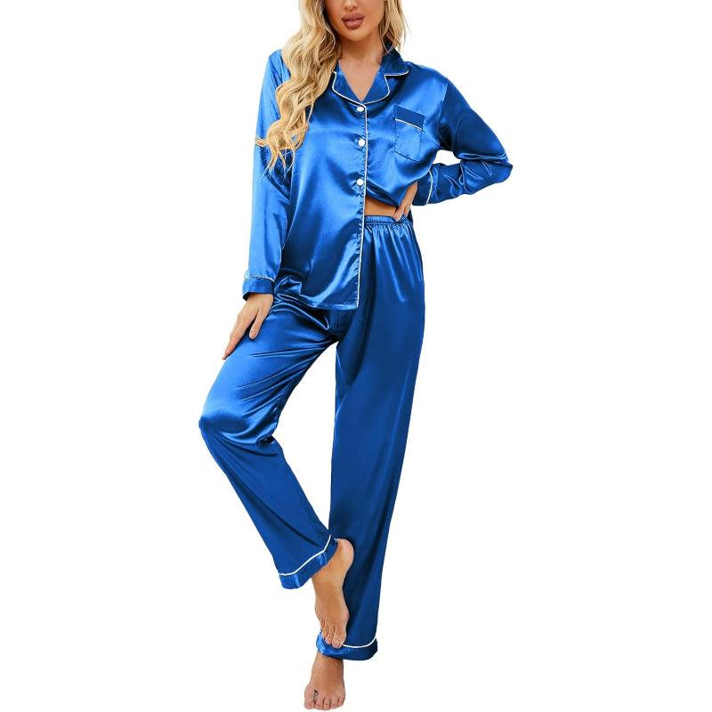 Solid Colored Satin Pajamas – Elegant and Comfortable Loungewear-Secret Slim Wear