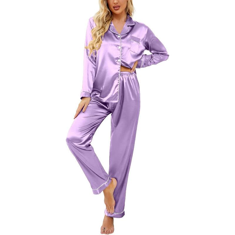 Solid Colored Satin Pajamas – Elegant and Comfortable Loungewear-Secret Slim Wear