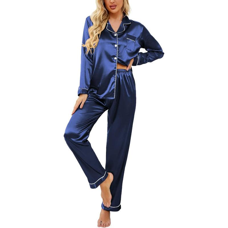 Solid Colored Satin Pajamas – Elegant and Comfortable Loungewear-Secret Slim Wear