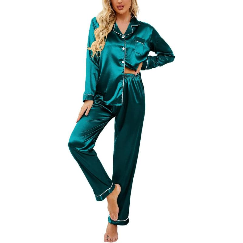 Solid Colored Satin Pajamas – Elegant and Comfortable Loungewear-Secret Slim Wear