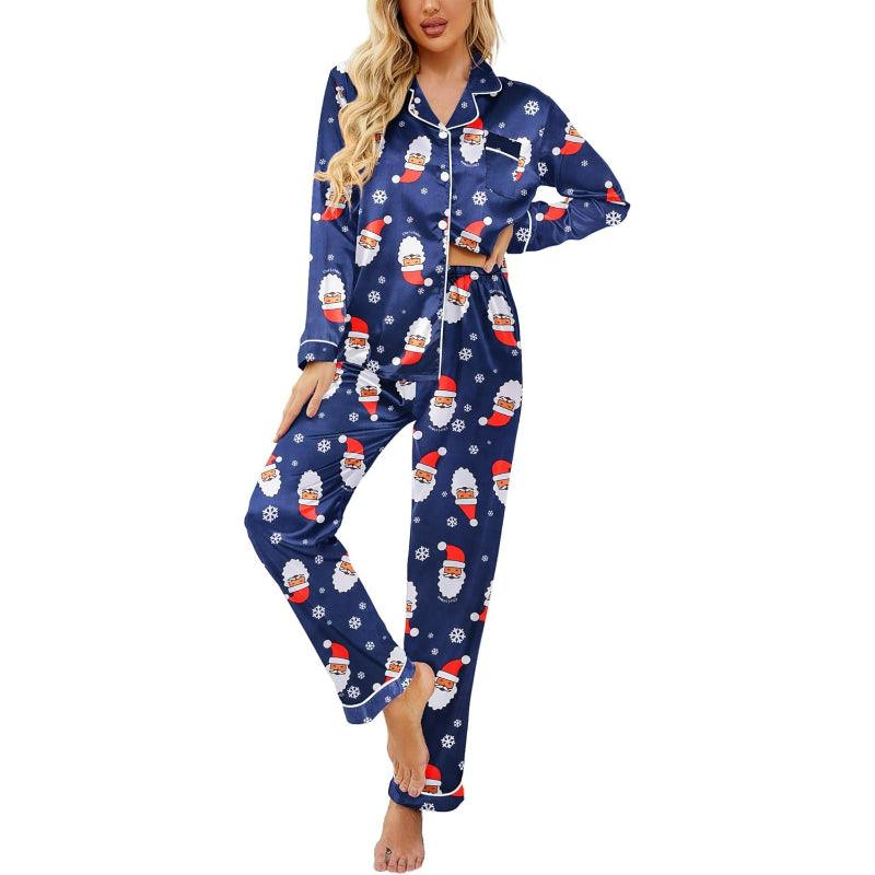 Christmas Theme Satin Pajama – Stylish and Cozy Sleepwear-Secret Slim Wear