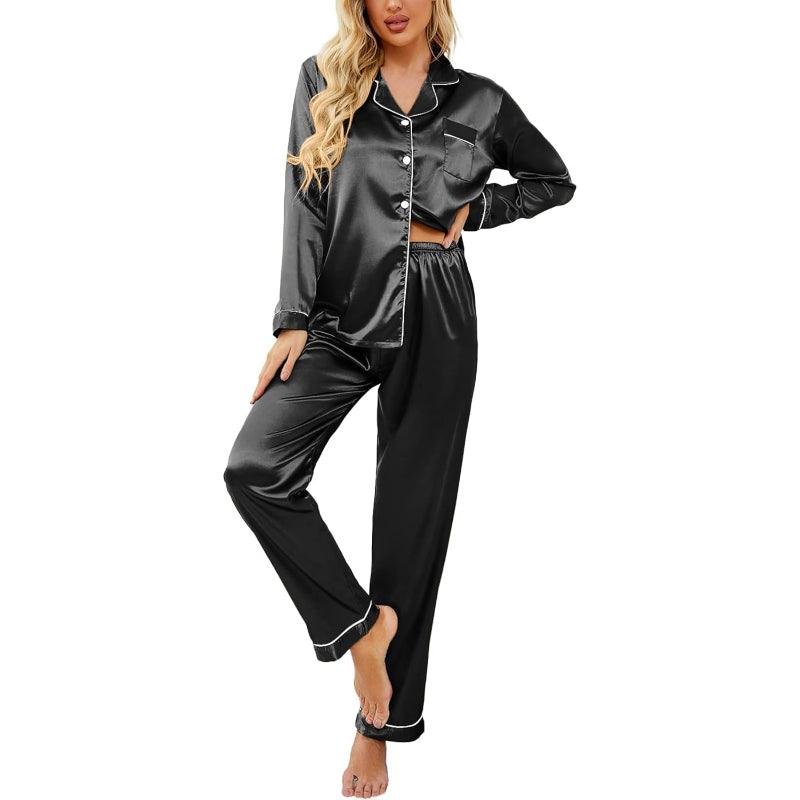 Solid Colored Satin Pajamas – Elegant and Comfortable Loungewear-Secret Slim Wear