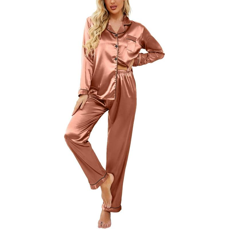 Solid Colored Satin Pajamas – Elegant and Comfortable Loungewear-Secret Slim Wear